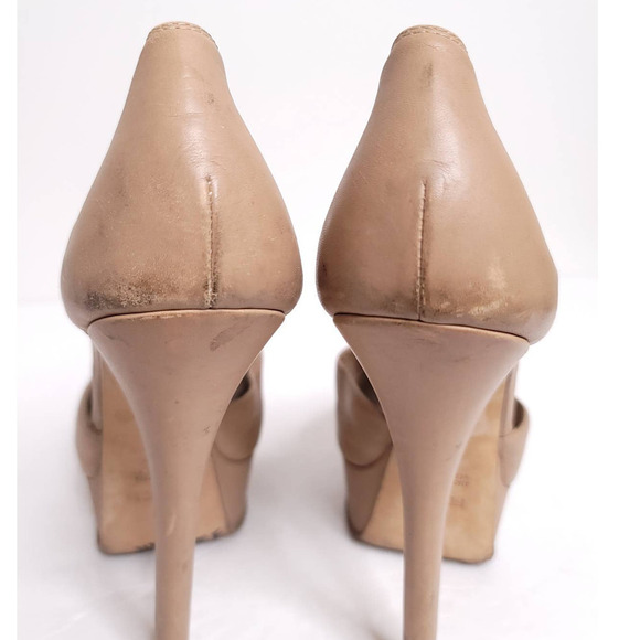 Fendi Platform Pump Peep Toe Fabric Stretch Sides Cream Leather Size 39 - Picture 10 of 10